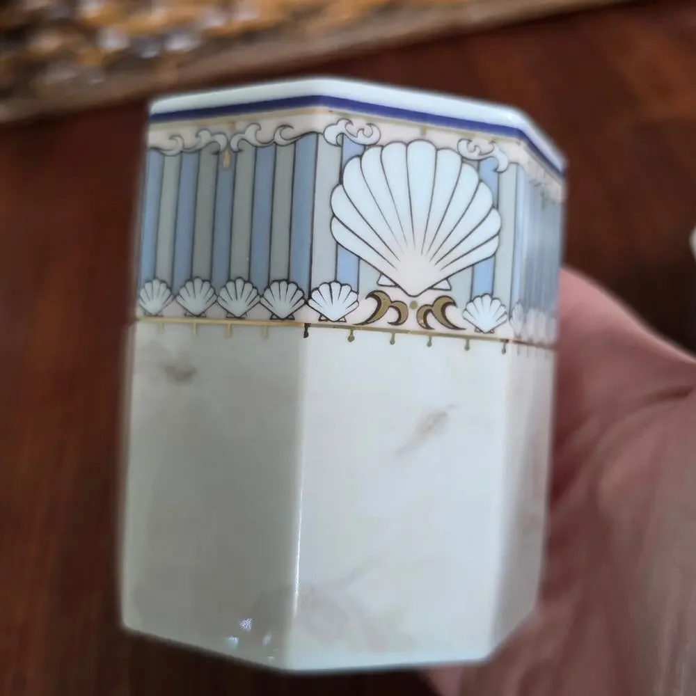 Vintage Andre Richard St Tropez Soap Dish Toothbrush Holder Marble Stripe Shells
